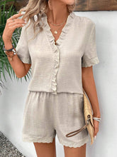 Women's Frill Hem Detail Short Sleeve Shirt And Shorts Set